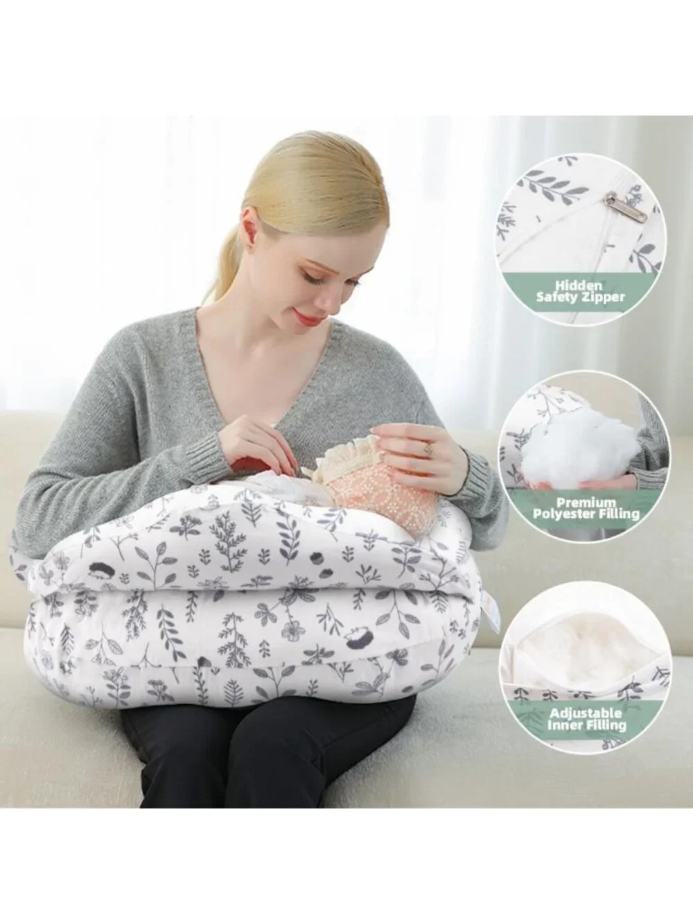 Adjustable Nursing Pillow for Breastfeeding & Bottle Feeding, Large Support